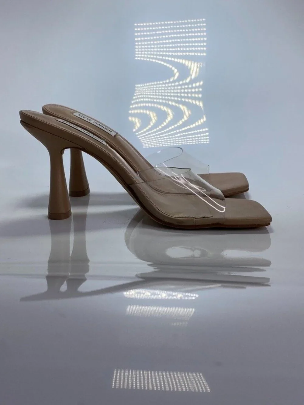 Steve Madden Women's Elated Tan Lucite Heeled Slide Sandals Sz 8.5